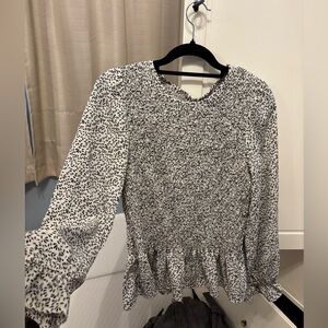 Black and White Patterned Long Sleeve Blouse